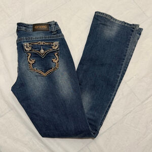 Shyanne Women’s Boot Cut Jeans with Gold Embroidery Size 29